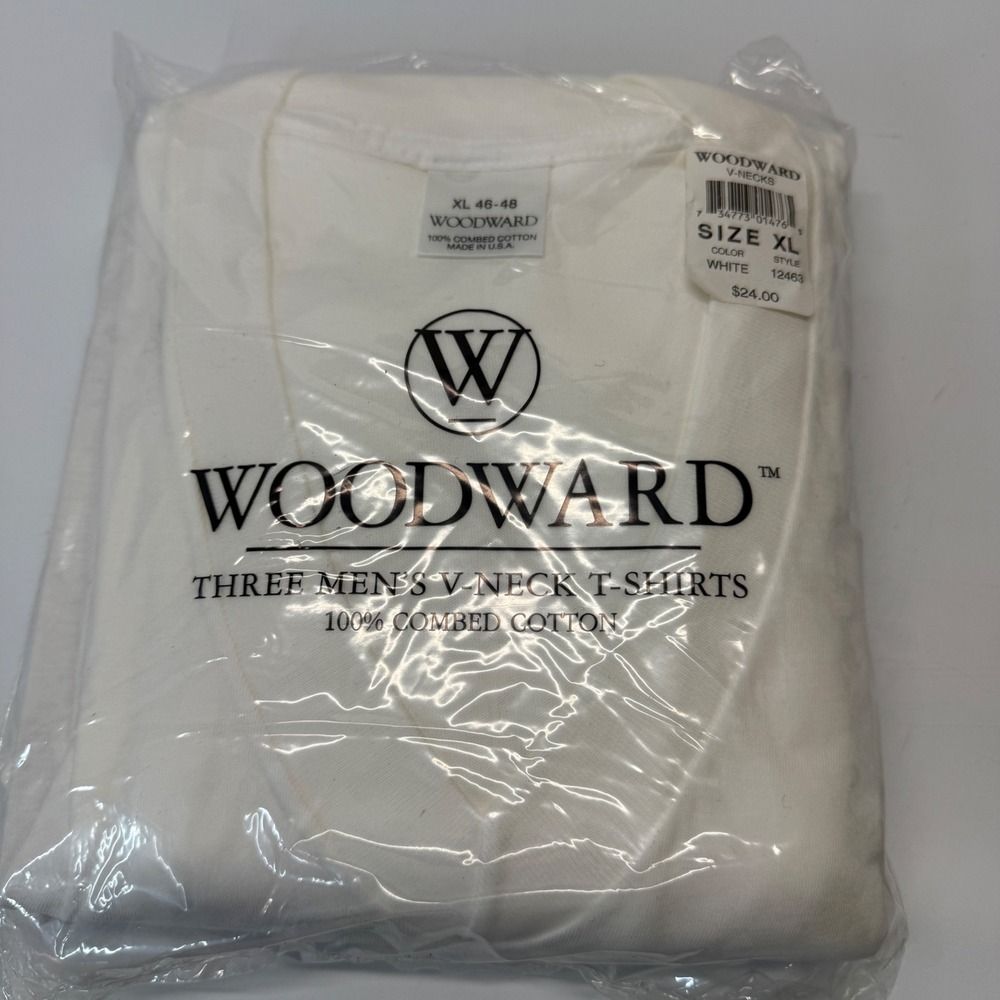 Vintage Woodward V-Neck T-Shirts Men XL White 3-Pack Combed Cotton USA 90s